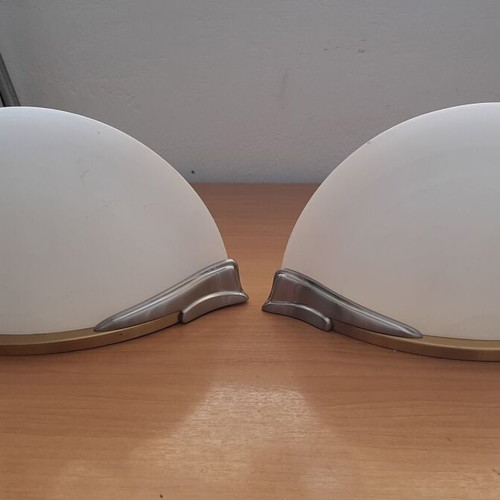Wall lights from bronze and opaline like new, pair B+M Leuchten