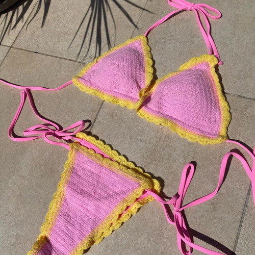 Crochet bikini new, pink and yellow, size S-M
