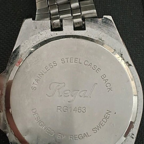 Regal wristwatch men's used, silver with blue decoration