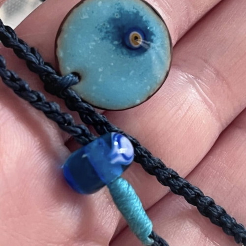 Handcrafted enamel crab pendant necklace with fixed cord, new