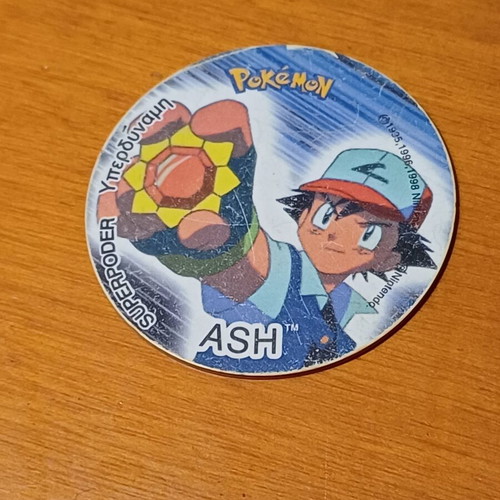 Pokémon Tazo Ash Ketchum Superpoder used, retro 90s collectible