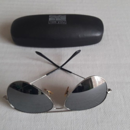 Γυαλιά ηλίου Aviator μεταχειρισμένα, καθρέφτης, μαύρο και ασημί