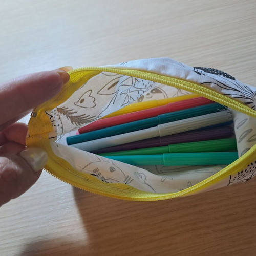 Fabric pencil case with markers like new