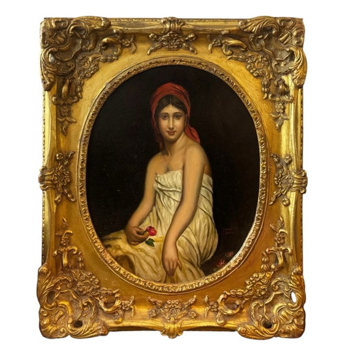 Gustave Holte Portrait of Woman with Flower Oil Painting like new