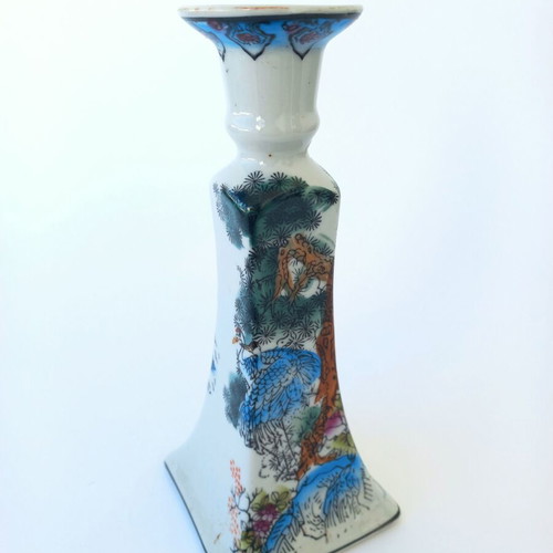 Vintage porcelain Chinese candlestick like new with hand-painted cranes