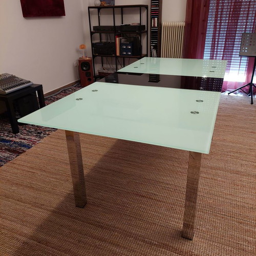 Elementi extendable dining table used, glass and metal