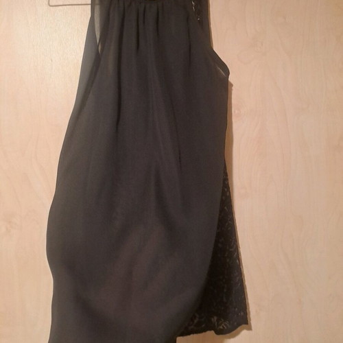 Black see-through sleeveless blouse refurbished with silver chain