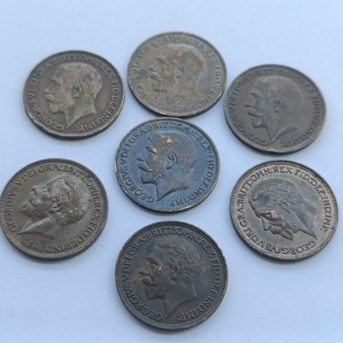 George V Farthings used, lot of 7 coins 1911-1936