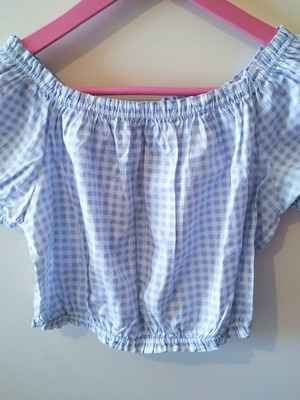 Checked women's blouse like new, size S, white and blue