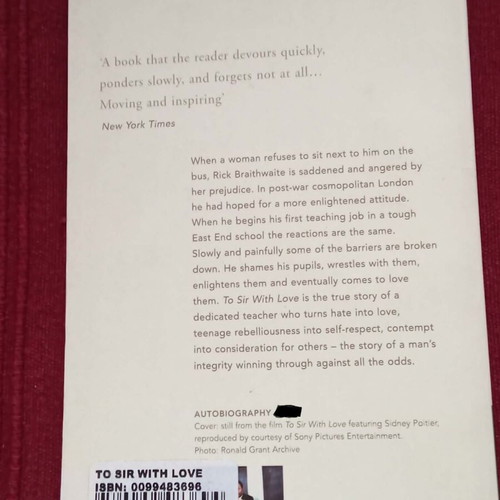 To Sir With Love by E. R. Braithwaite like new, English