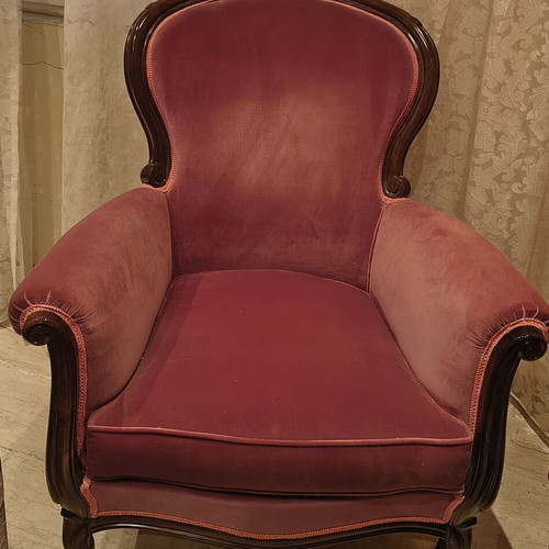 Classic armchair, purple velvet upholstery