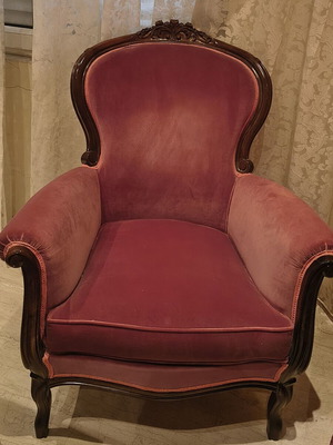 Classic armchair, purple velvet upholstery