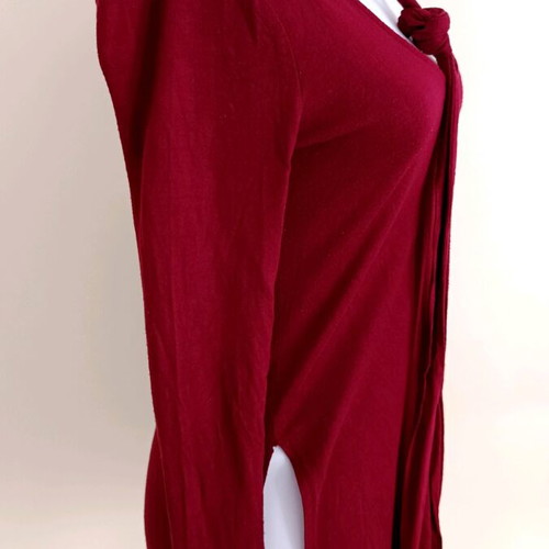 Bershka women's burgundy long-sleeve blouse with neck cord used