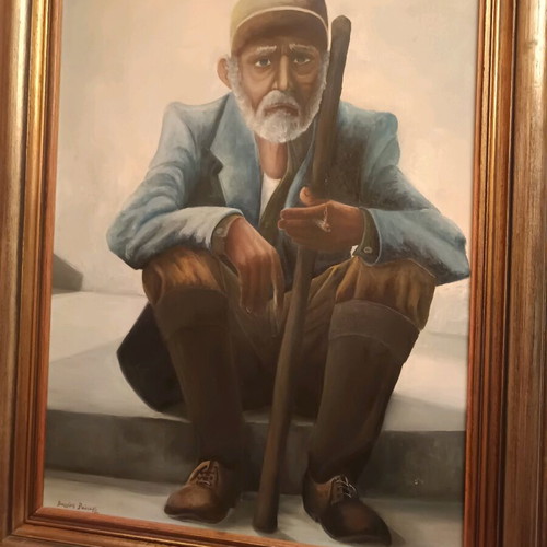 Painting by Vaggelis Roussos with elderly man theme, new