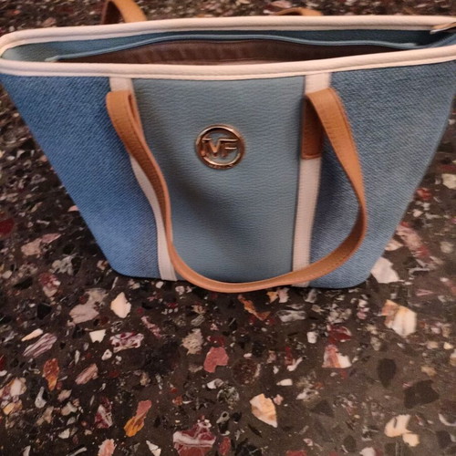 Women's shoulder bag in denim shade with brown details new