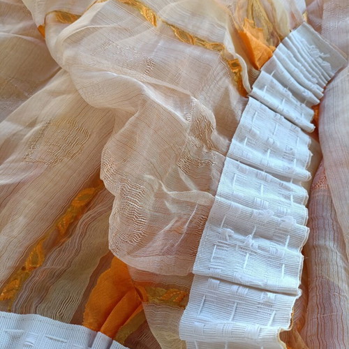Curtains organza with embossed yellow flowers and orange stripes, new set of 2