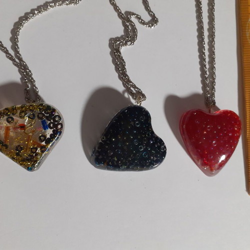 Pendant set of 6 handmade with resin and various materials