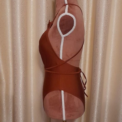 Glossy brown one-piece swimsuit