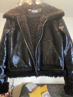 Vinyl jacket new, black, with fur lining, size L