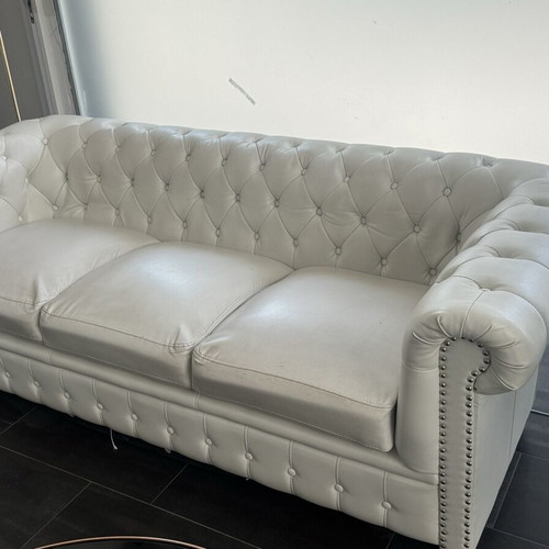 Leather three-seater sofa and armchair set
