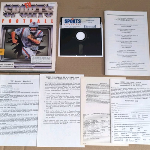 TV Sports Football Cinemaware Commodore Disk like new, complete box