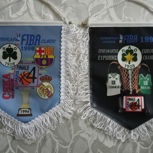 Panathinaikos Basketball Scarf and Banner Set 1996 Final 4 Paris and 6-Time European Champion