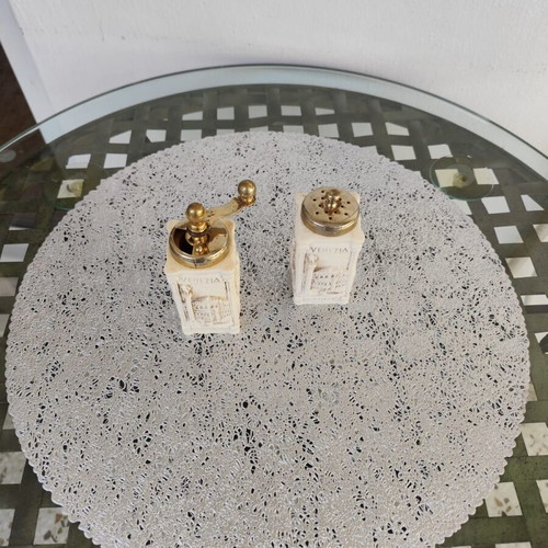 Italian vintage salt shaker and pepper mill set used, neoclassical style
