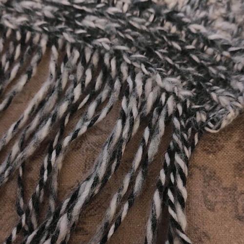 Kookai scarf used, knitted wool blend, black and beige