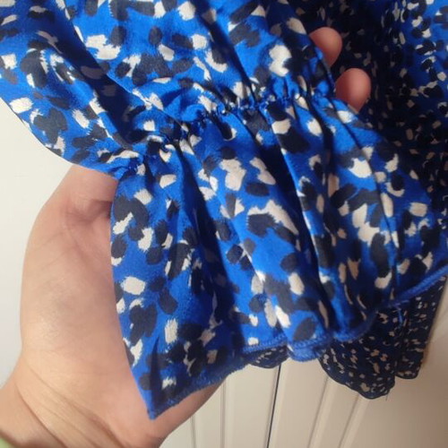 Shein Blue Mini Dress with Print and Ruched Neck, Like New, Size M