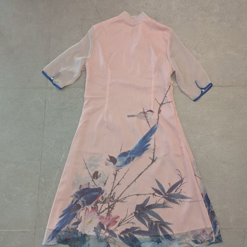 Romantic Pink Asian-Inspired Chiffon Dress Size S like new