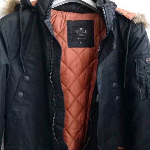 Double men's parka jacket black like new, size S
