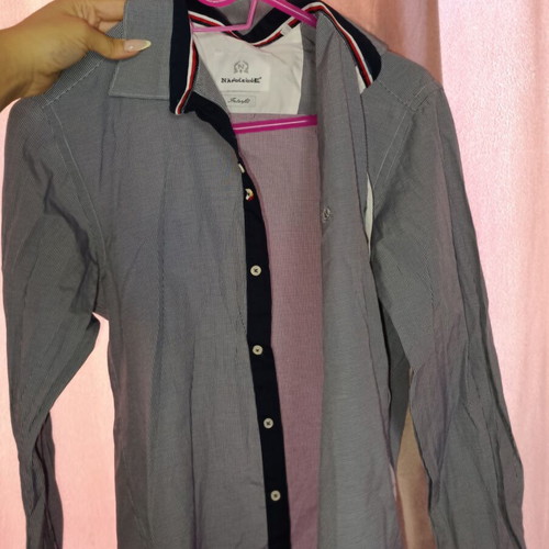 Napoleone slim fit medium shirt like new, white and blue