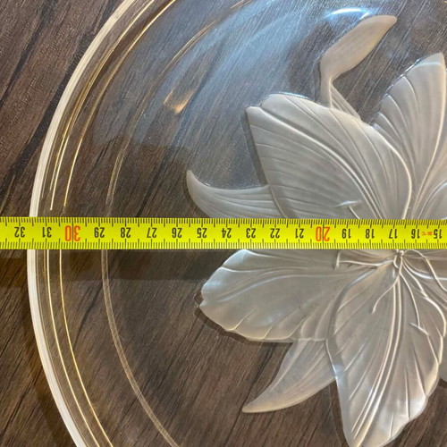 Large Glass Serving Platter with Embossed Flower, Like New, 32cm