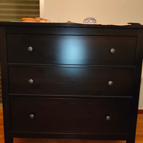 Chest of drawers used, black color with three drawers