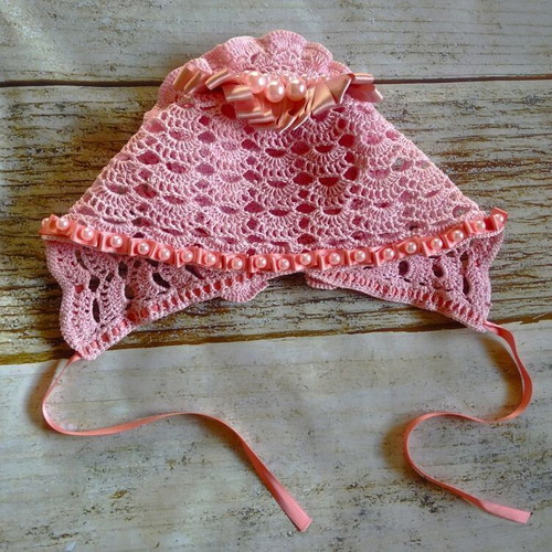 Knitted hat handmade, 100% cotton, pink, for children 1-3 years