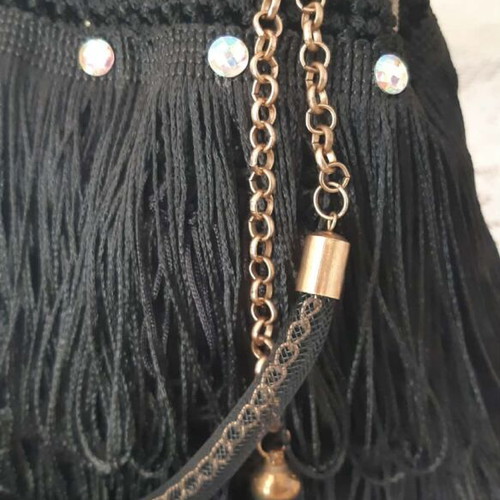 Noir Élégance handmade black crossbody bag with vintage clasp and crystals