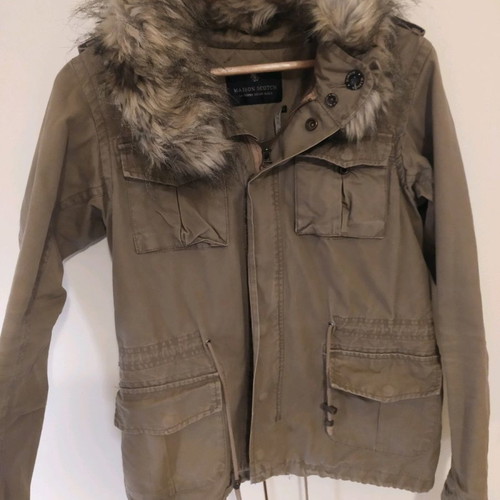 Maison Scotch women's military jacket used, green with detachable fur collar