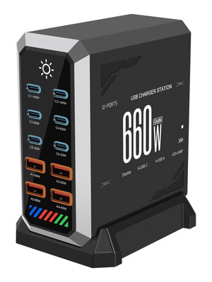 HW18 660W GaN σταθμός φόρτισης με 10 θύρες, 6 USB-C + 4 USB-A, EU βύσμα