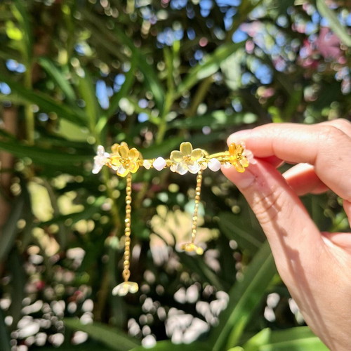 Women's handmade bracelet cuff, new, yellow gold tone