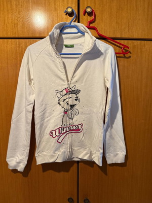 White children's jacket with cat design and fleece new, size 170 cm