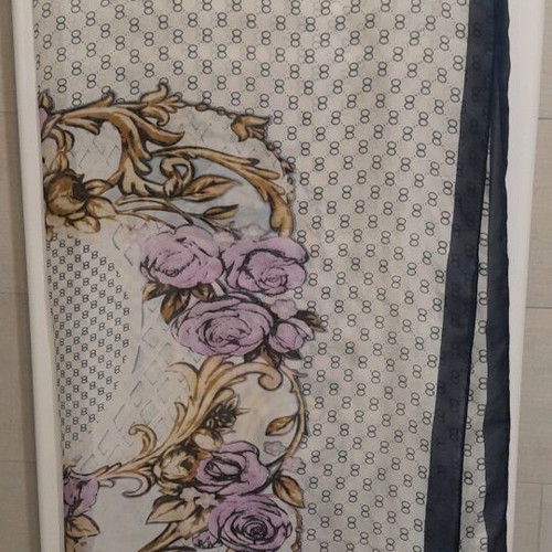 Scarf new large 90×1.80 lilac with dark blue border