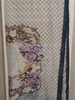 Scarf new large 90×1.80 lilac with dark blue border