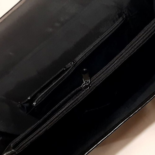 Italian black genuine leather handbag, large, with long strap