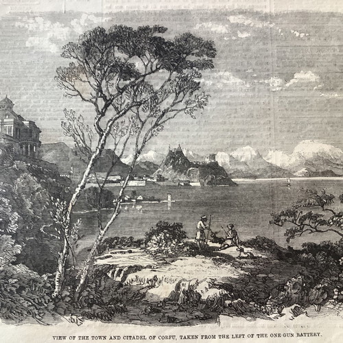 Corfu city and fortress woodcut used 1859