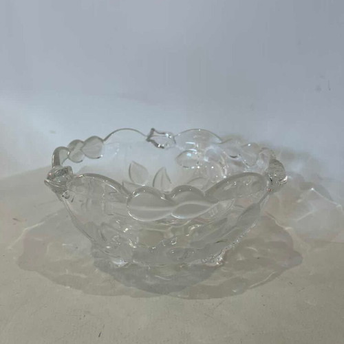 Vintage glass bowl with embossed flower designs 8x16