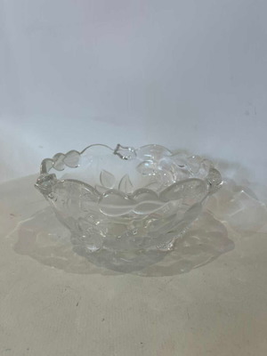 Vintage glass bowl with embossed flower designs 8x16