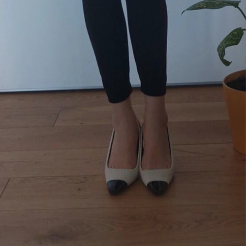 White tweed slingbacks H&M like new, size 37, with black toe