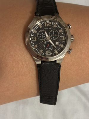 Guess men's wristwatch with black leather strap