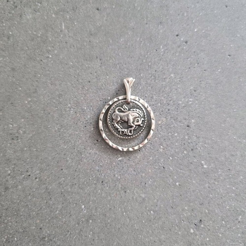 Metal pendant with Taurus zodiac sign new, silver color