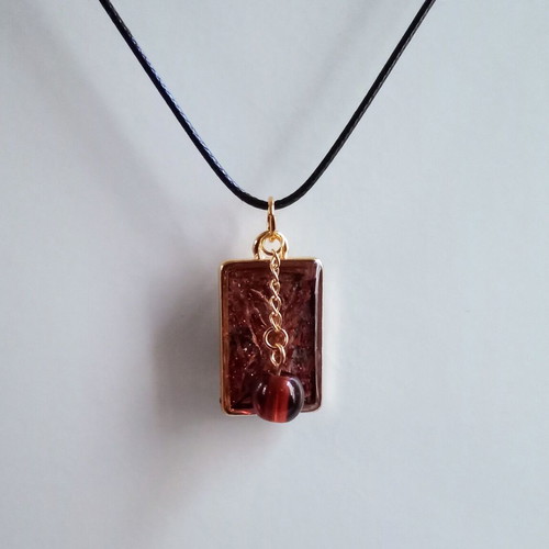 Handmade necklace new, brown and gold tones with waxed cord